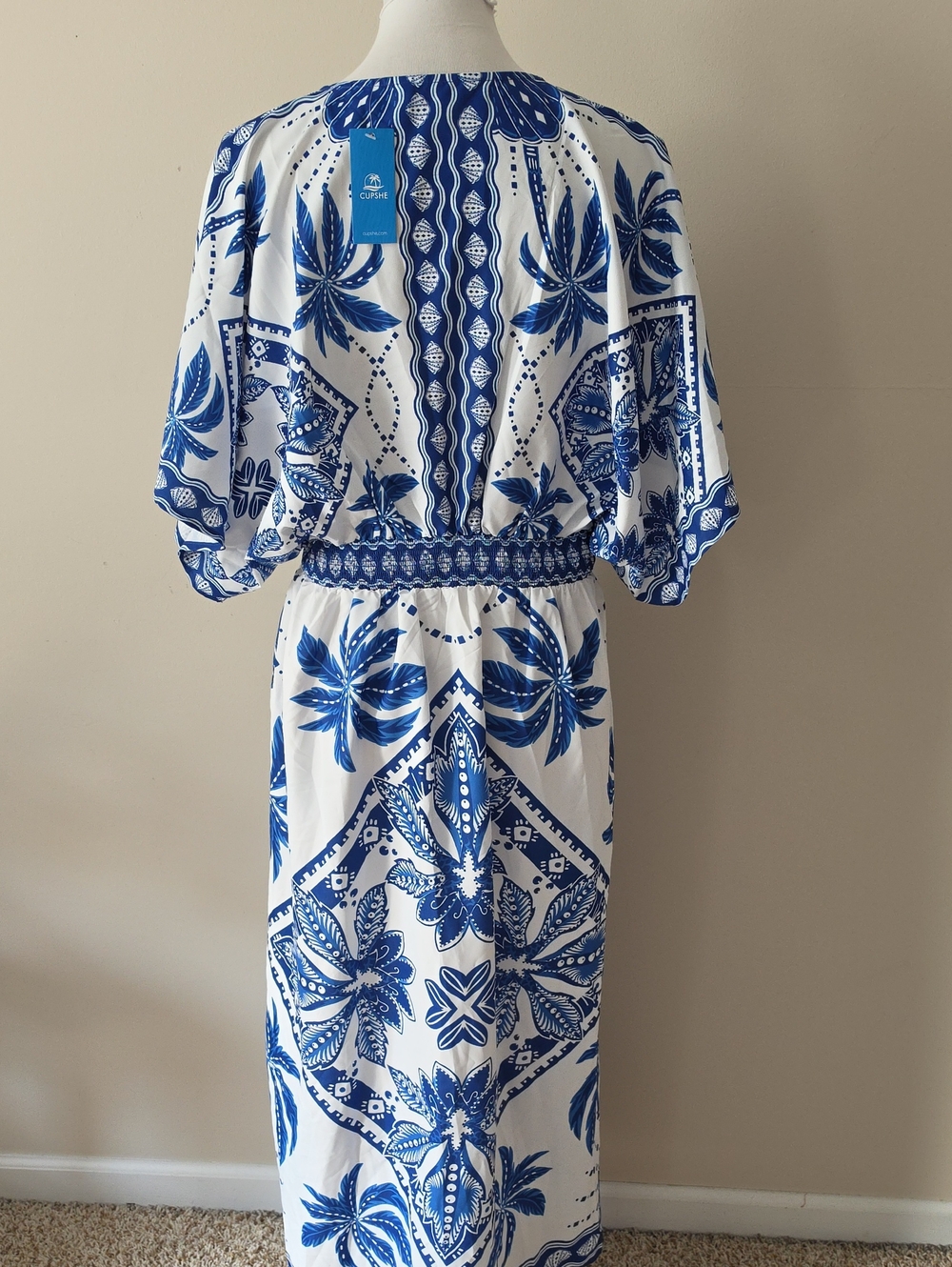 Women’s Blue & White Printed V-Neck Swim Cover-Up - Picture 3 of 12